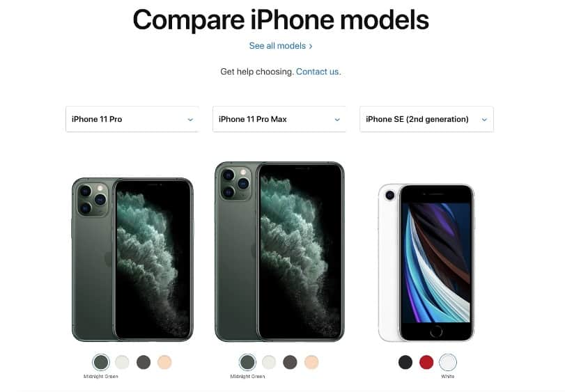 apple-compare products feature